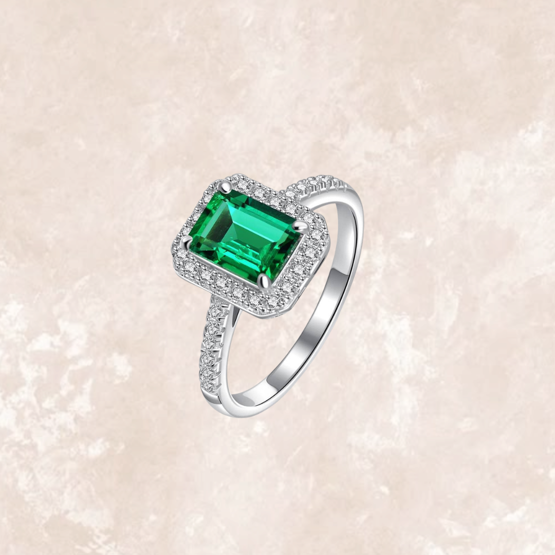 Kerry 4 Carat Emerald Halo Ring