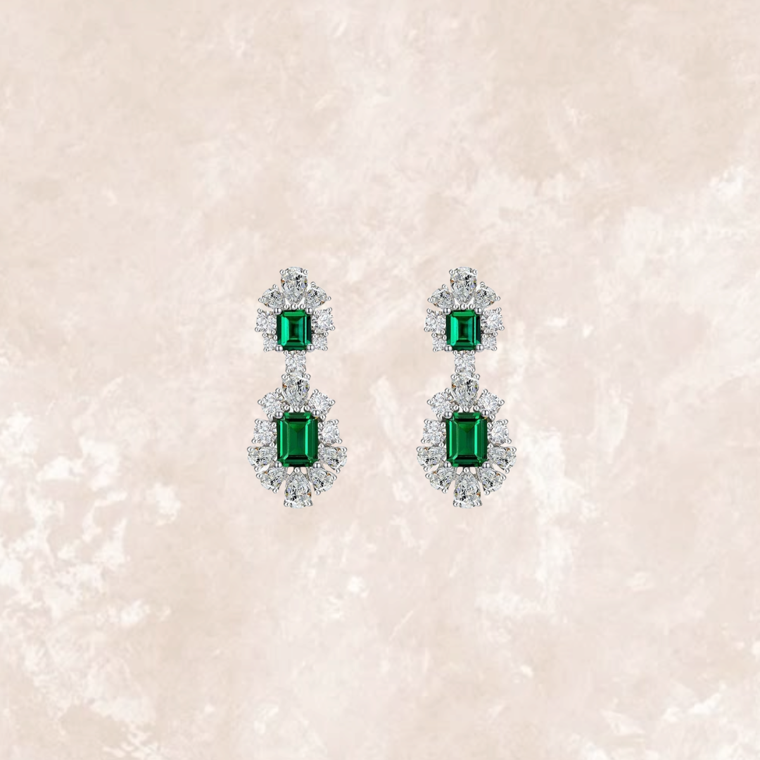 Renee 4 Carat Emerald Green Mixed Diamonds Dangling Earrings