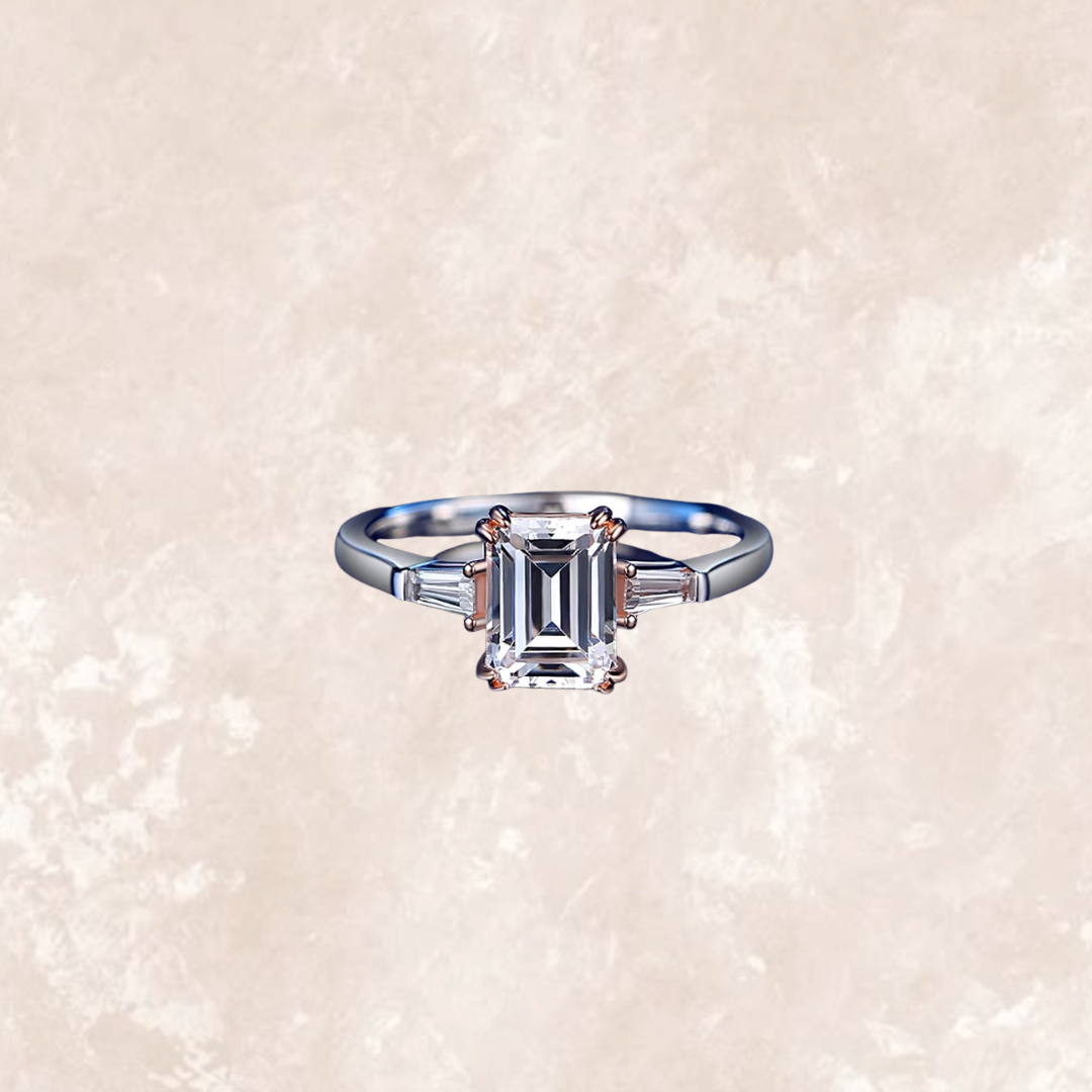 Eloise 2 Carat Emerald Ring in Rose Gold Prong Setting - Classic White