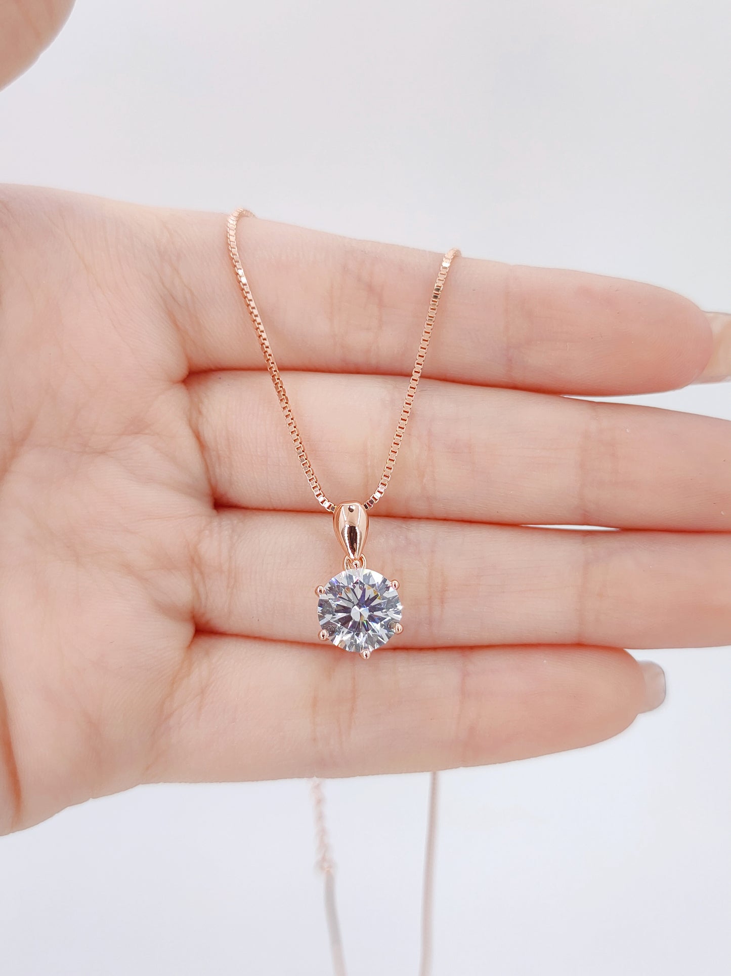 Julie 2 Carat Rose Gold Classic Solitaire Necklace