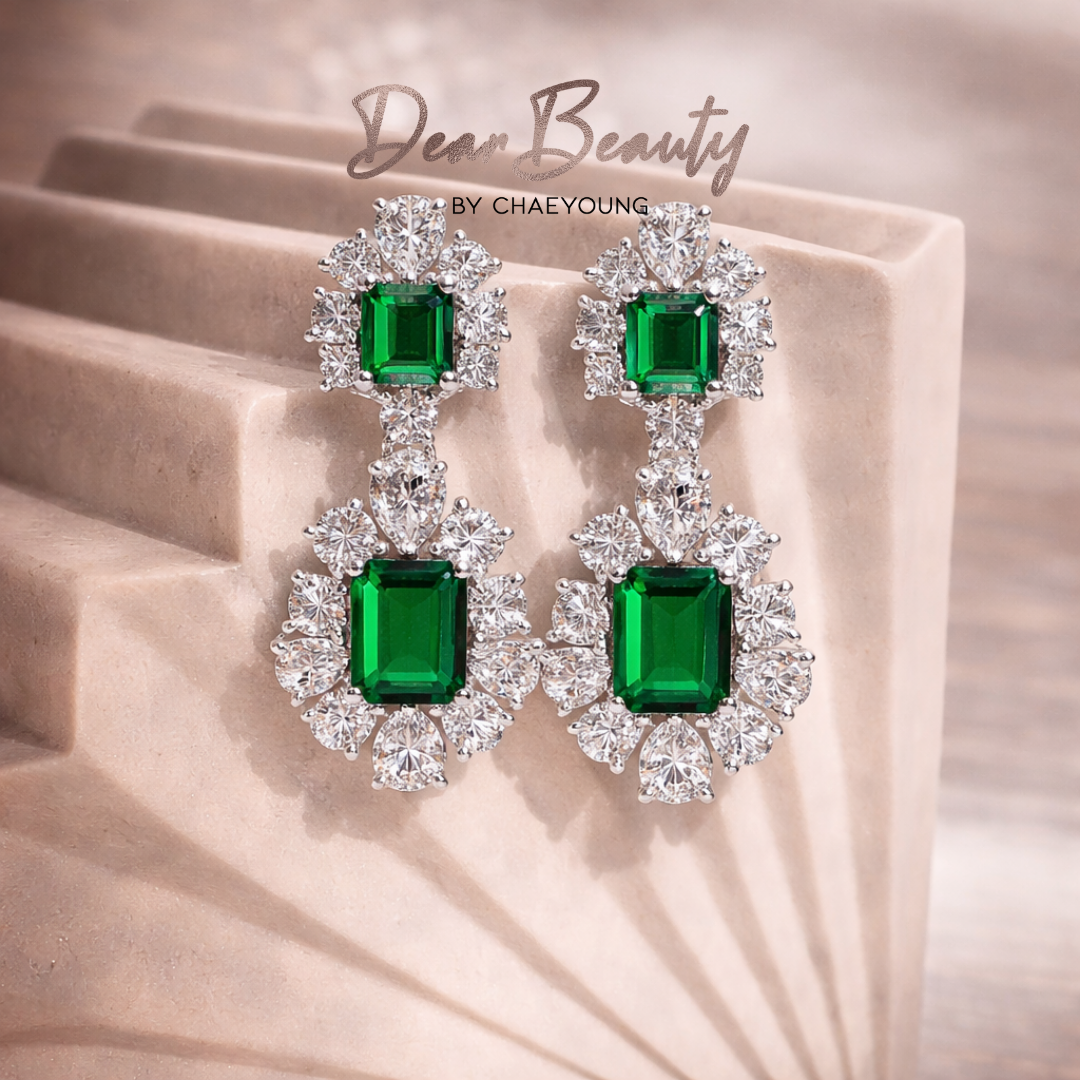 Renee 4 Carat Emerald Green Mixed Diamonds Dangling Earrings