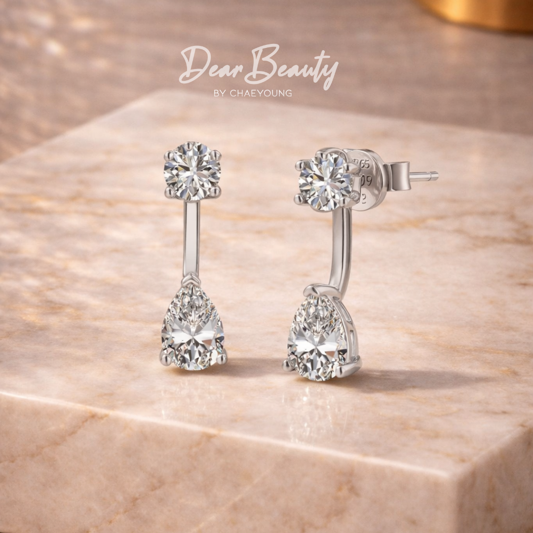 Shelia 2-Way Earrings 0.8 Carat Solitaire & 1.25 Carat Teardrop