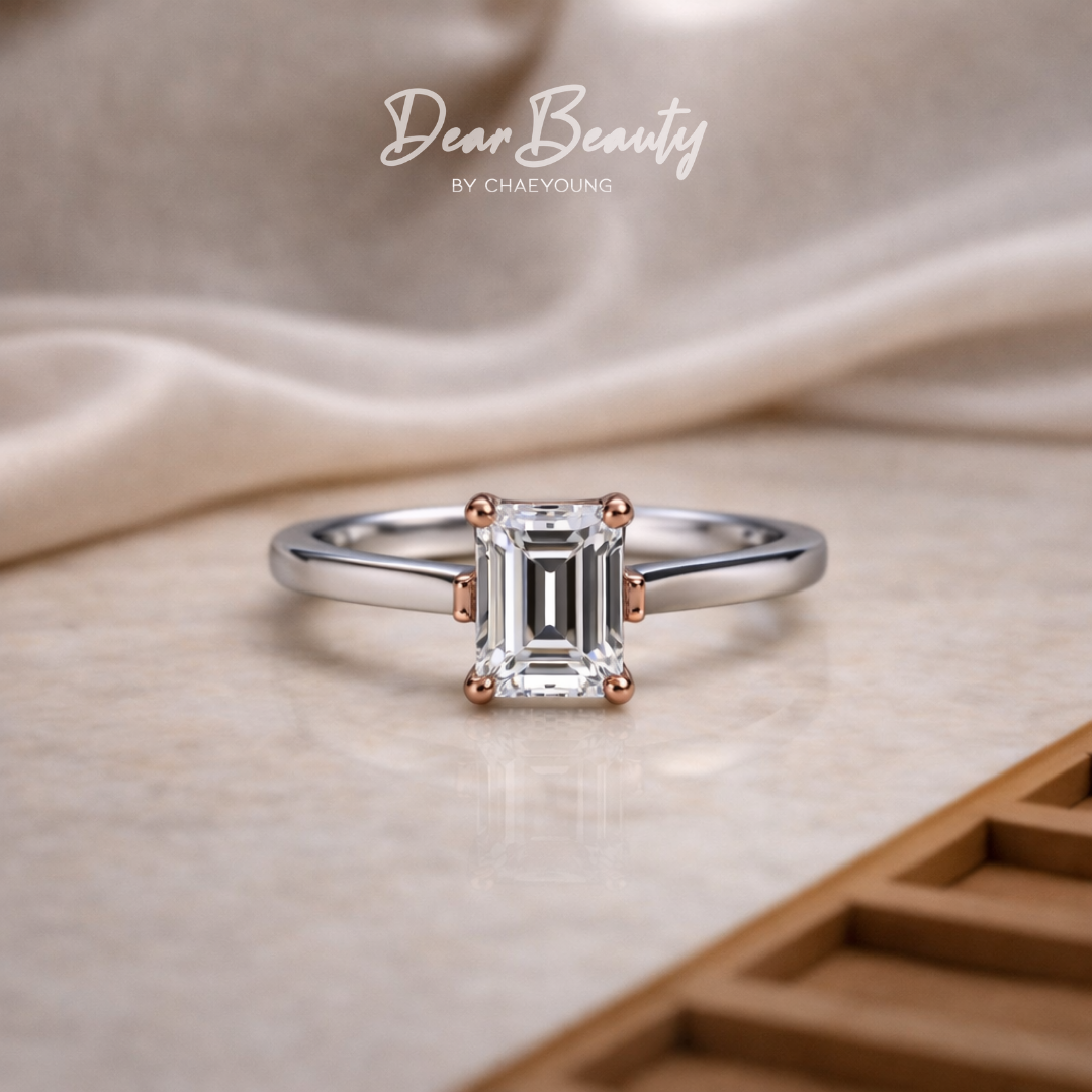 Eloise 2 Carat Emerald Ring in Rose Gold Prong Setting - Classic White