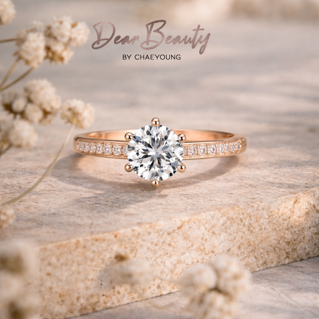 Julitte 1 Carat Solitaire With Pave Side Rose Gold Ring