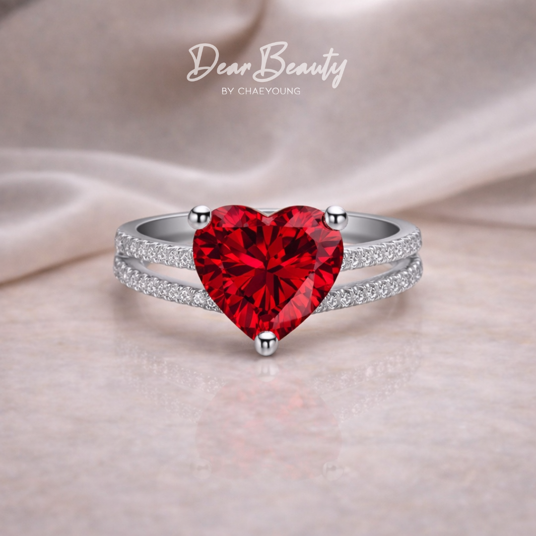 Empress 2 Carat Double Banded Heart in Rouge Ruby Red