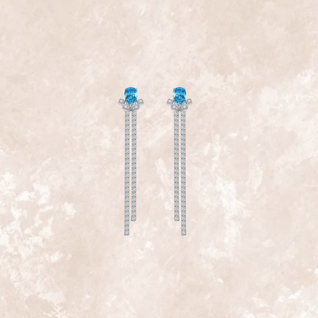 Ellen 1 Carat Blue Teardrop Dangling Earring
