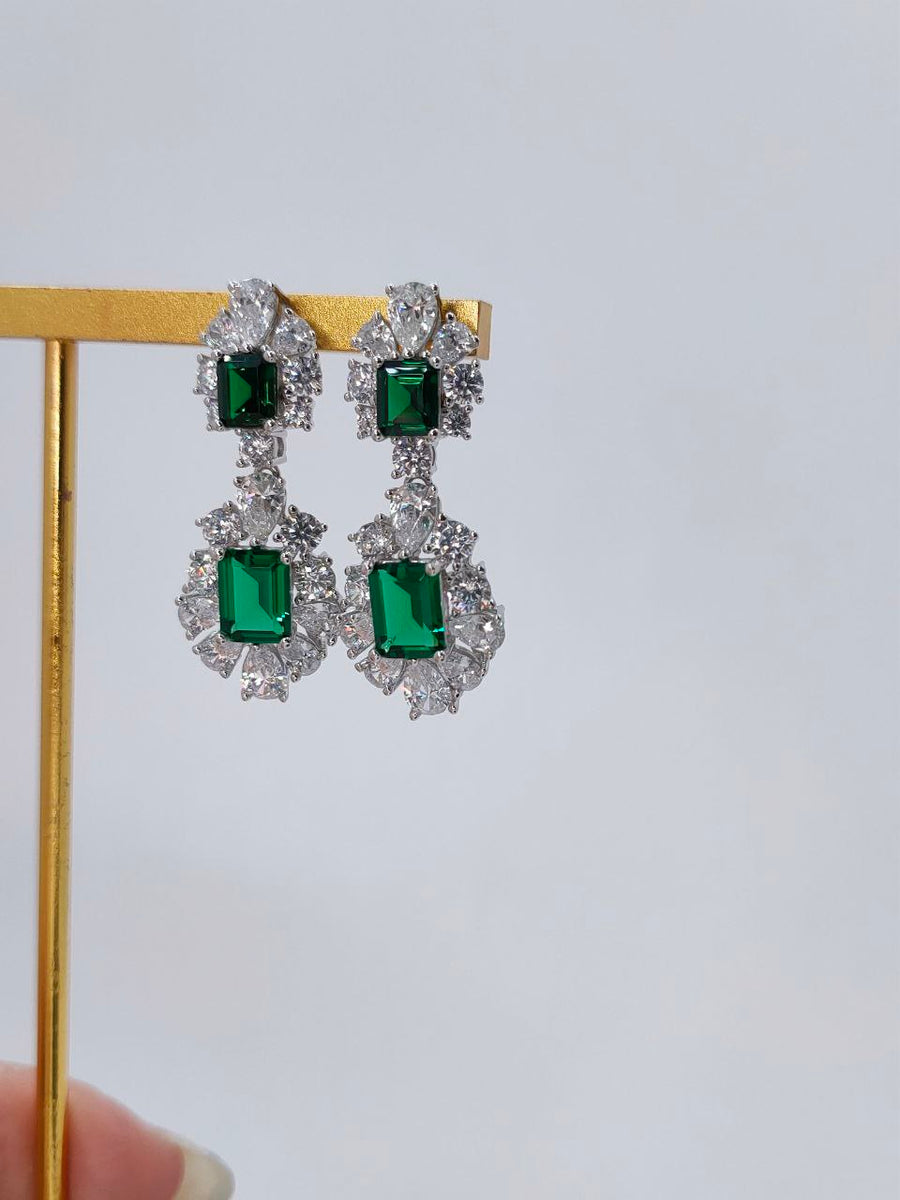 Renee 4 Carat Emerald Green Mixed Diamonds Dangling Earrings