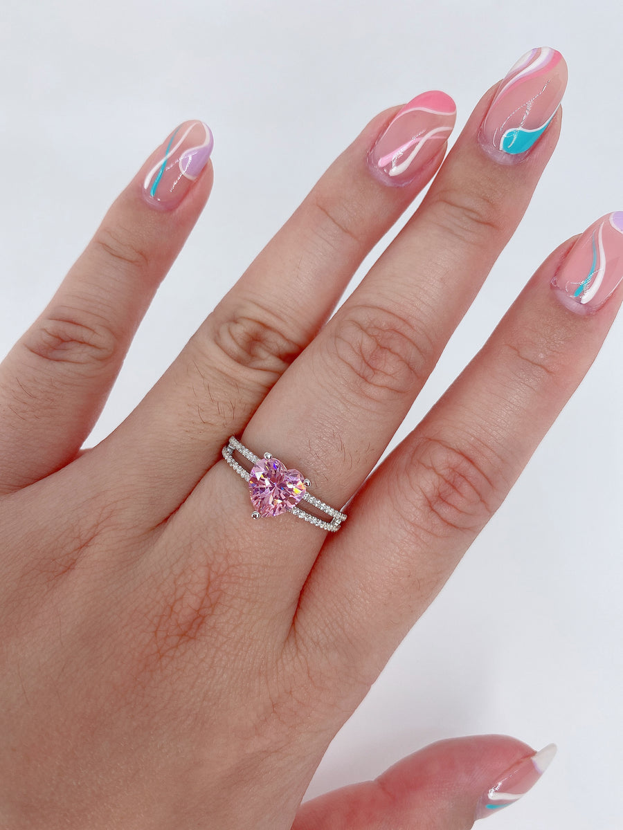 Victoria 2 Carat Double Banded Heart in Pink Bloom