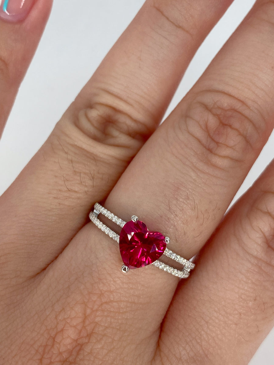 Empress 2 Carat Double Banded Heart in Rouge Ruby Red