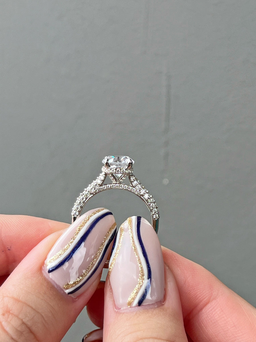 Kye 2 Carat Solitaire & Pavé Setting with Half Hidden Halo