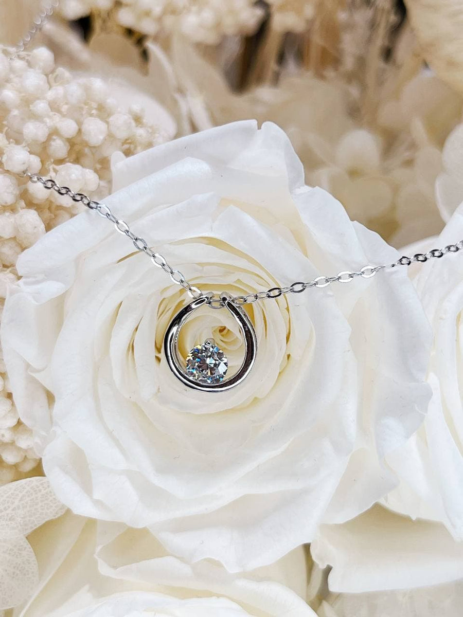 Horseshoe Charm 0.5 Carat Round Solitaire Necklace (length: 40cm - 44.5cm)