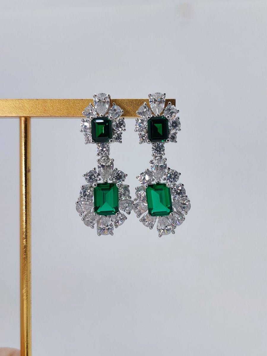 Renee 4 Carat Emerald Green Mixed Diamonds Dangling Earrings